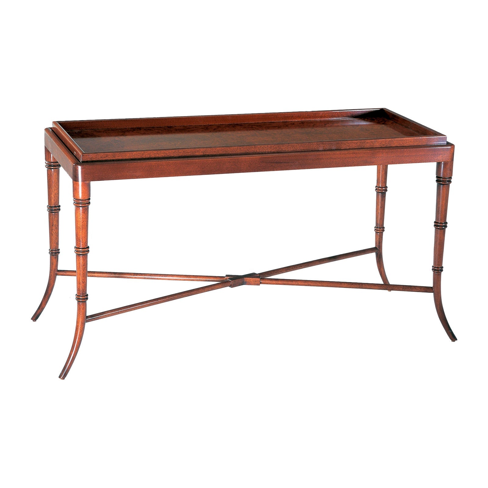 Bolier Classics Coffee Table with Loose Tray Top & Bamboo Carved Legs