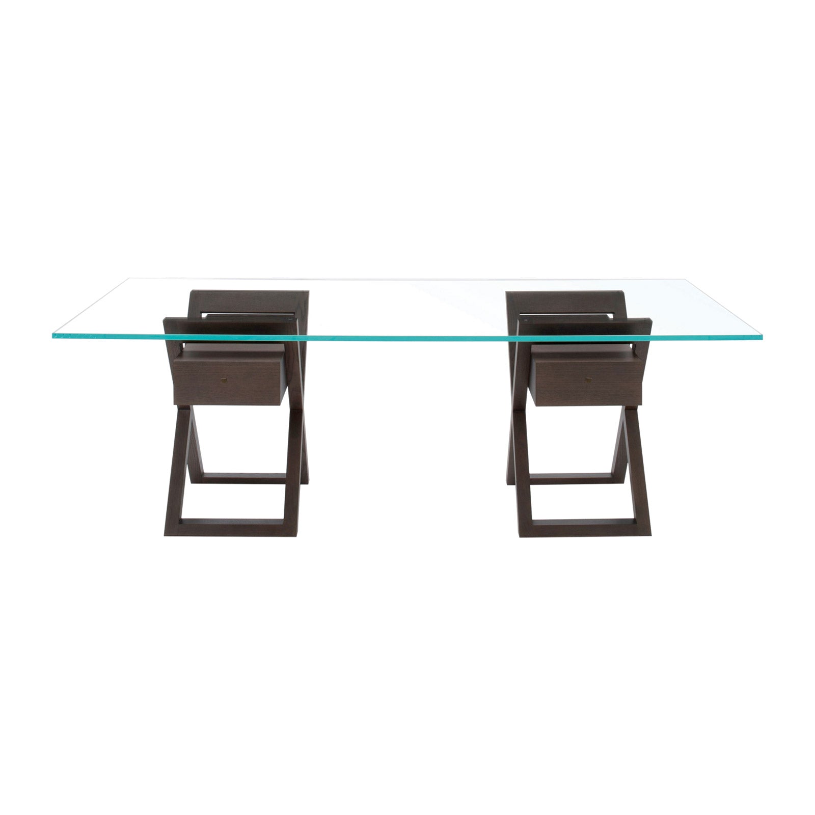 Objets Dining Table with Glass Top and Drawers