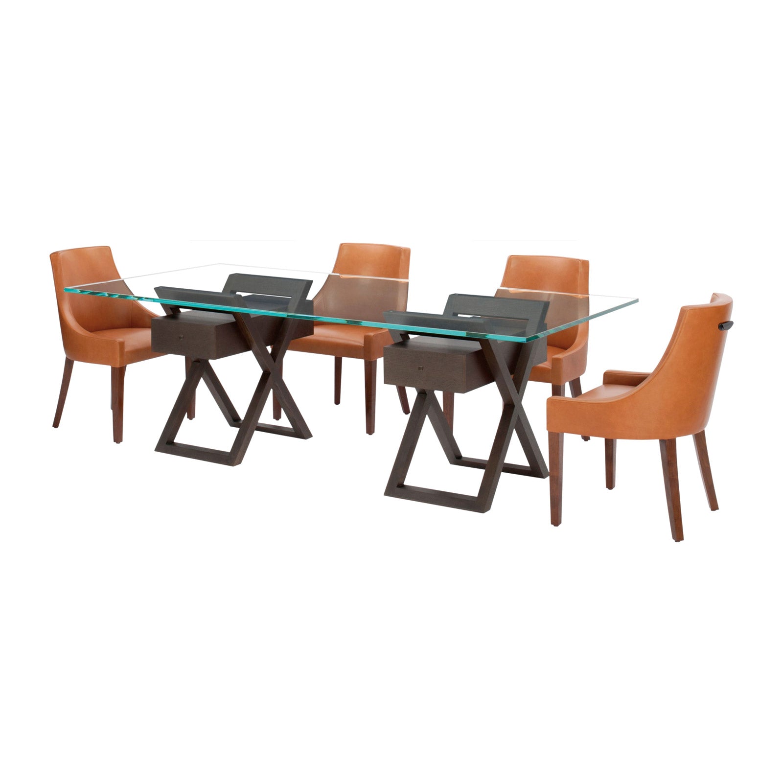 Objets Dining Table with Glass Top and Drawers