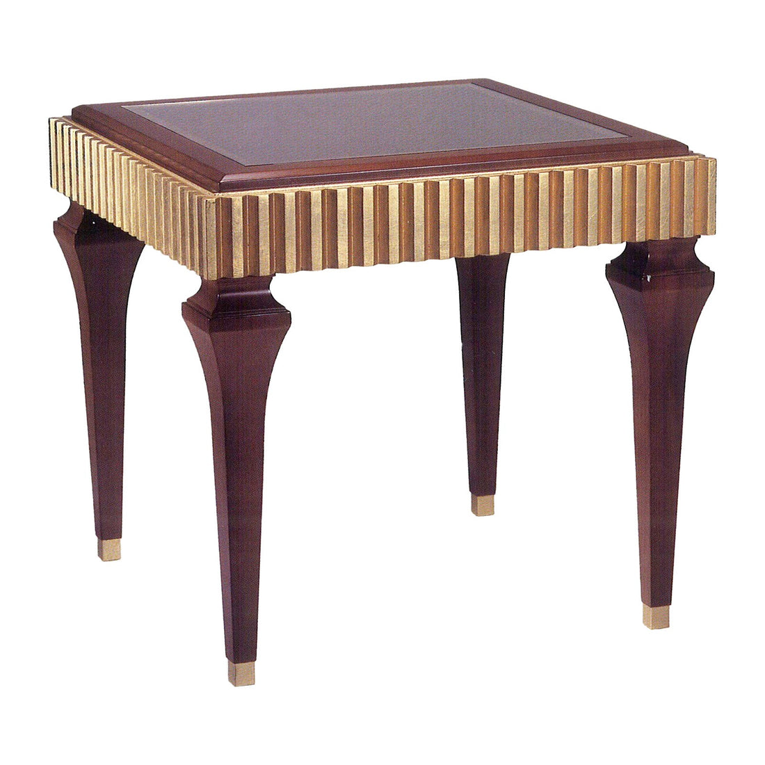 Bolier Classics Side Table With Glass Top &amp; Gold Leaf Accents