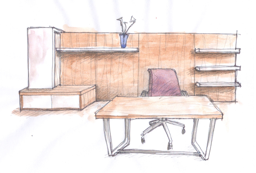 David Ritch and Mark Saffell of 5D Studio // Interview with Decca London // Contract furniture // sketch of the float desk