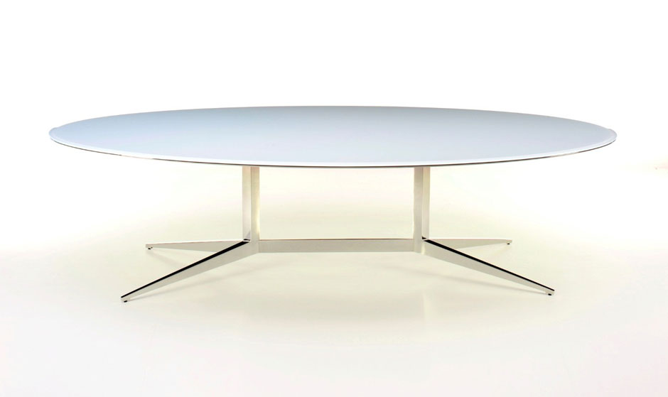 Oval painted glass dialogue conference table