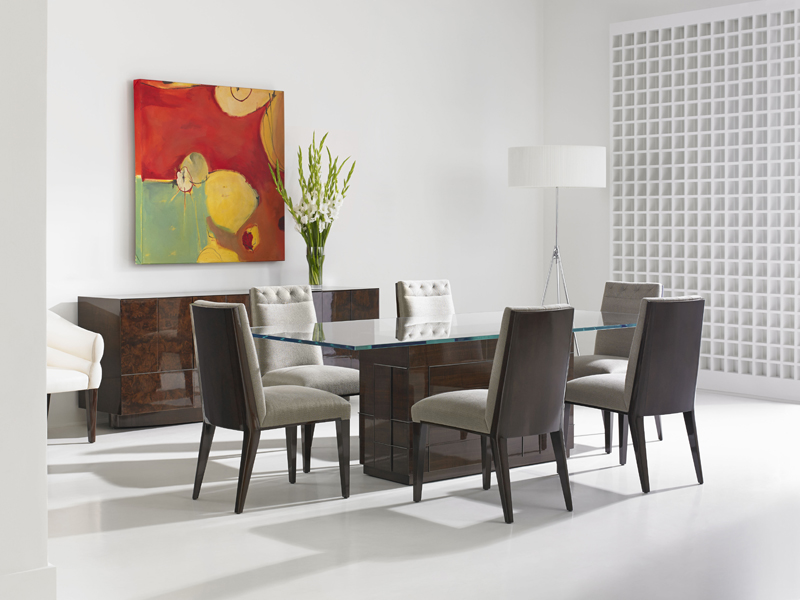 Cosmopolitan by Dakota Jackson - luxury furniture collection - luxury dining room - glass top table - luxury dining table - leather dining chairs