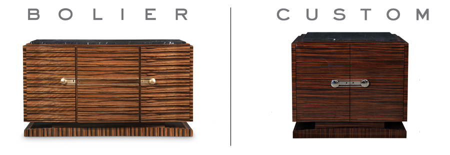 Credenza from the Classics Collection by Bolier (left) and a customised version made for a residential project (right)