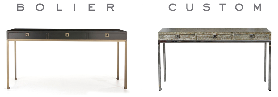 Console from the Occasional Collection by Bolier (left) and a customised version made for a residential project (right)