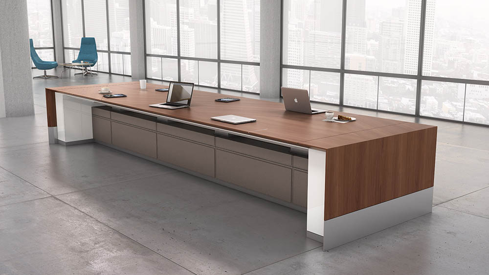 Motile Height Adjustable Conference Table With Wireless Charge Spots