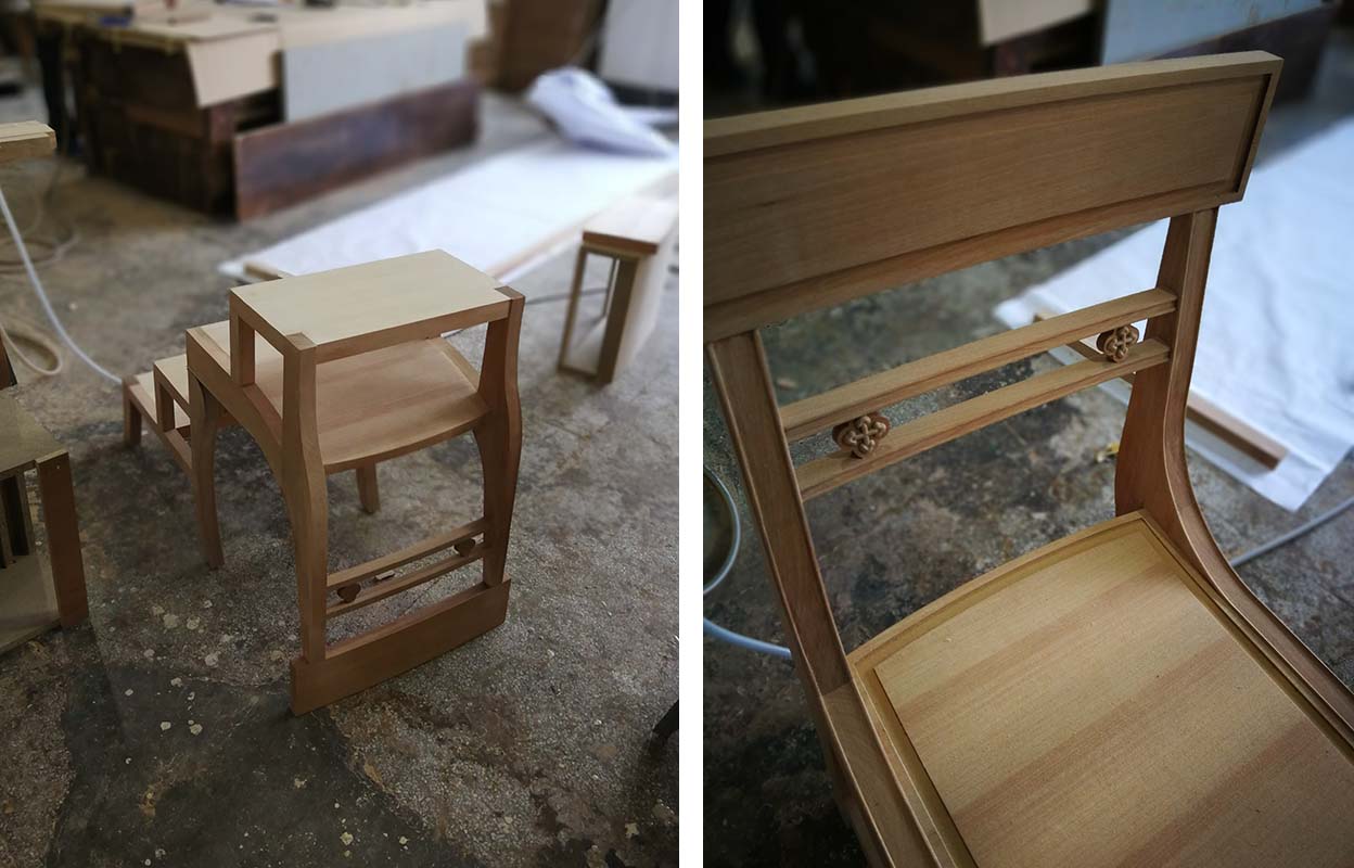 Bespoke library chair that transforms into a library stool