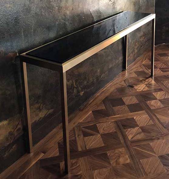 bespoke console with smoked glass top Decca London