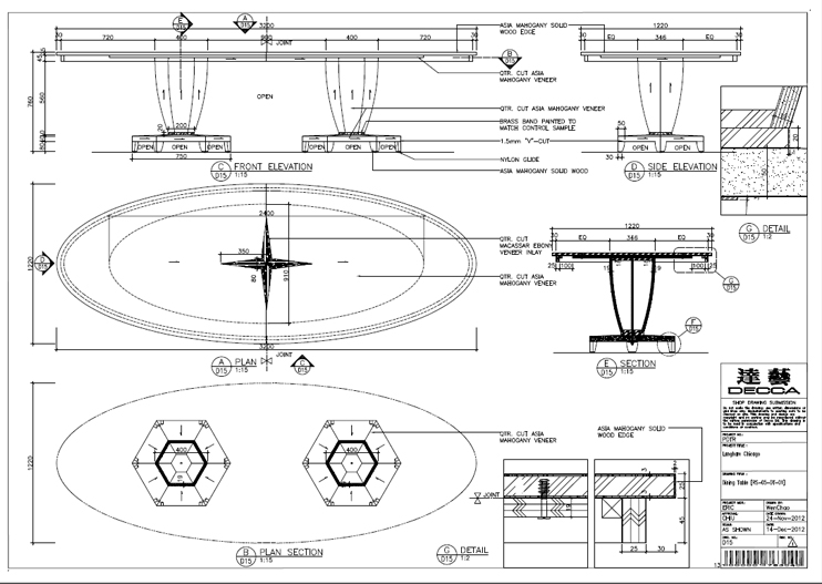 The Langham Chicago_Regent Suite_dining table technical drawing