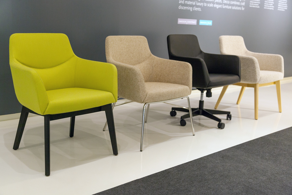 Decca Contract by Deca - Decca London - Bing collection - luxury lounge seating - colourful lounge seating - Bing Work Lounge chairs with a variety of base options - office chairs london