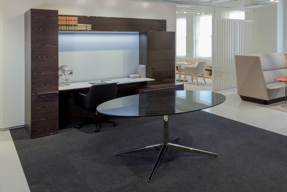 Decca London // Decca Contract // Luxurious bespoke furniture for executive offices // Work Wall Unit with a height adjustable desk