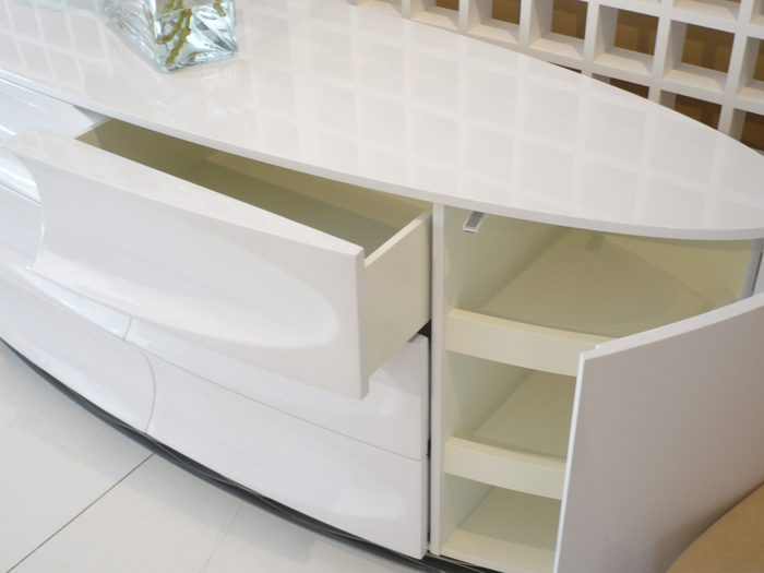 Decca London // Signet Collection by Dakota Jackson // Signet Credenza in Glacier White Lacquer Finish // Modern Interiors